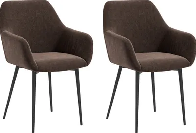 Immagine prodotto di HOMCOM Set 2 Sedie da Pranzo Nordiche Imbottite con Braccioli Ricurvi in Tessuto Effetto Velluto, 54x57x80 cm, Marrone