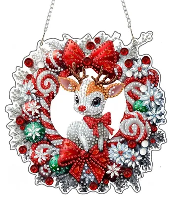 Produktbild von Diamond Painting Kit für Erwachsene, Hirsch Kranz Anhänger, Fenster Ornamente, Hängende Deko, 20cm