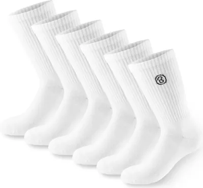 Produktbild von BRUBAKER 6 Paar Tennissocken für Herren und Damen - Lange Sportsocken aus Baumwolle und Polyester - Crew Socks Baumwollsocken Set - Unisex Fitness Socken - Weiß - Größe 43-46