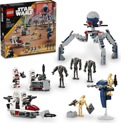 Produktbild von LEGO Star Wars 75372 Clone Trooper & Battle Droid Battle Pack, inkl. 4 Minifiguren, 5 Droiden und Speeder Bike mit Shooter - Bauspielzeug für Jungen und Mädchen ab 7 Jahren