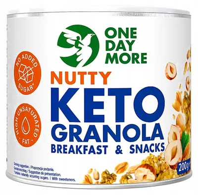Produktbild von OneDayMore | Keto Granola Nussmix | Mit Erdnüssen Haselnüssen und Sesam Low Carb 200 g