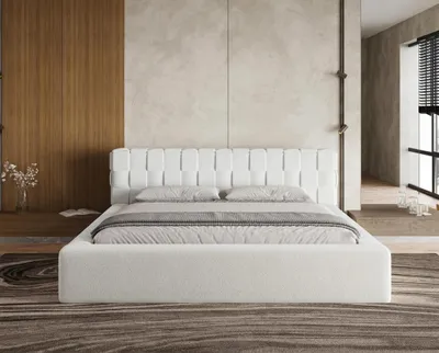Produktbild von Chilly Möbel Design Bett Cube - Geometrisches Polsterbett mit Stauraum und Lattenrost 200x200 cm / Bouclé / Weiß