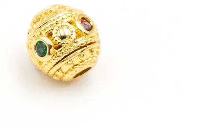 Produktbild von Vintageparts Zwischenperle Messing rund mit Zirkonia und 18k Goldbeschichtung 9 mm, 1 Stück