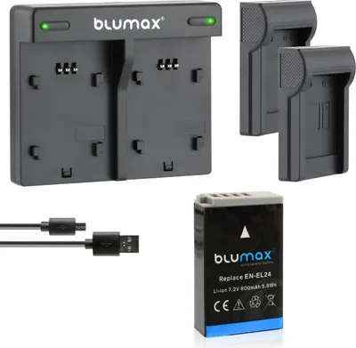 Produktbild von 1x Akku + Lader für Nikon EN-EL24 1 J5, DL18-50 f/1.8-2.8, DL24-85  800 mAh