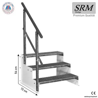 Zdjęcie produktu dla 3-stopniowe schody wolnostojące, model 2, białe, schody stalowe, wysokość stopnia 18 cm, szerokość 60 cm, wysokość 54 cm, 1x poręcz