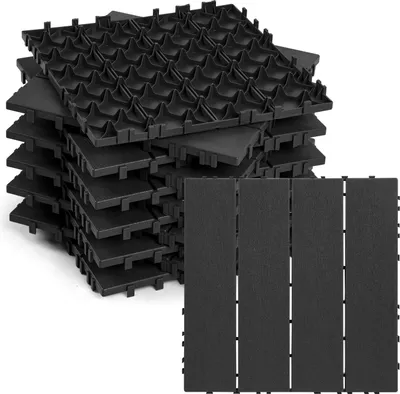 Zdjęcie produktu dla Izrielar 110 sztuk płytek tarasowych z tworzywa sztucznego 30 x 30 cm – płytki zatrzaskowe z systemem samoodprowadzania wody, PP, nośność 450 kg/m², do balkonów i tarasów, kolor antracytowy, 10 m²