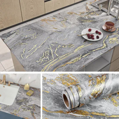 Produktbild von Selbstklebende Marmorfolie, Grau mit goldenen Adern, 500 cm x 90 cm