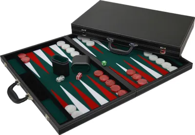 Produktbild von HOT Games Backgammon eingefasstes Filz 38cm grün/rot.