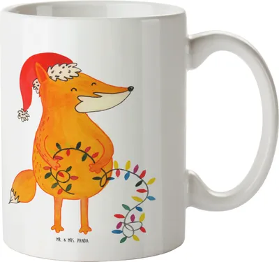 Produktbild von Mr. & Mrs. Panda Teetasse Fuchs Weihnachten - Weiß - Geschenk, Nikolaus, haferl, Trinktasse, Weihnachtsmann, Kaffeebecher, Füchse, Heiligabend, Tasse, Winter, Becher