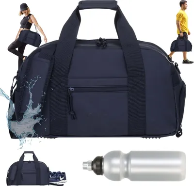 Produktbild von Sporttasche Fitness Tasche aus Plane regenabweisend Herren Damen Reisetasche mit Schuhfach Nassfach 46 cm 24 L Training Schwimmen Schule Freizeittasche Elephant Hydro Gym Bag 12819 Schwarz + Trinkflasche