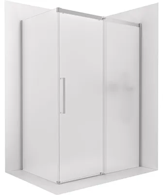 Obrázek produktu pro Sprchový kout Lantono - pravá - 8 mm - Soft-Close - chrom, mléčné sklo - 150x100 cm - posuvný
