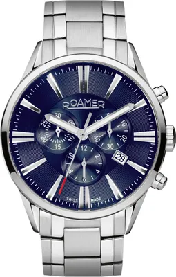 Imagen del producto de Reloj Roamer 508837 41 45 50 Superior Chrono, plateado y azul, de acero inoxidable, para hombre, NUEVO
