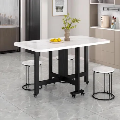 Obrázok produktu pre Skladacia jedálenská stôl – rozkladacia stôl – úspora miesta – s kolieskami – 120 x 80 cm – biela