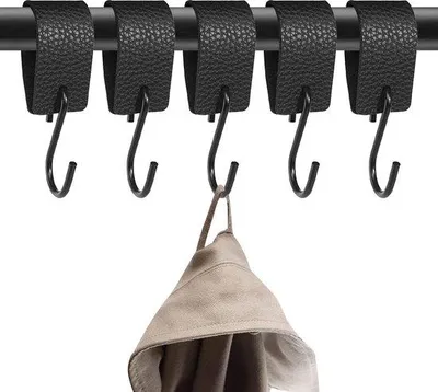 Obrázok produktu pre Čierne háčiky s koženou pútkou, balenie po 5 ks, multifunkčné, 10,5 cm