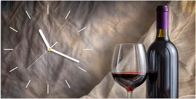 Produktbild von Wanduhr aus Glas mit Motiv Wein mit Glas- 60 x 30 cm - inkl. Aufhängesystem