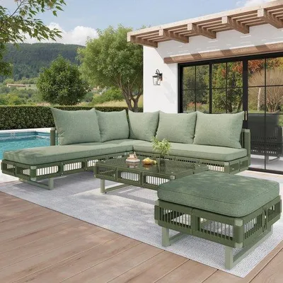 Produktbild von Modulares Lounge-Set mit dicken Kissen und Glas-Tisch Aluminium