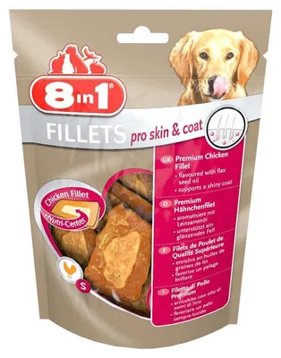 Imagen del producto de 8in1 Fillets Snacks para la salud de la piel y el pelaje, para perros, sabor a pescado, 80 g