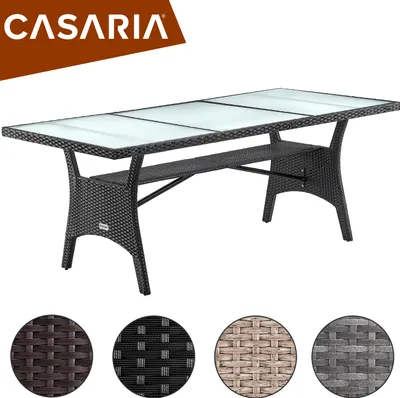 Image de CASARIA Table de jardin polyrotin Gris 190x90x74 cm plaque en verre de sécurité réglable résistant aux intempéries