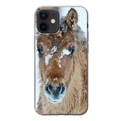 Produktbild von MuchoWow® Handyhülle Schutzhülle Hülle für iPhone 12 Junges Fjordpferd mit Schnee bedeckt Silikon Softcase Handy Hülle - Schutzhülle