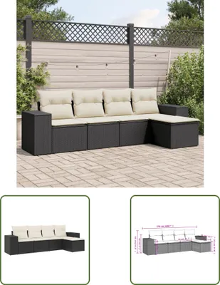 Produktbild von The Living Store 5-tlg. Garten-Sofagarnitur mit Kissen Schwarz Poly Rattan