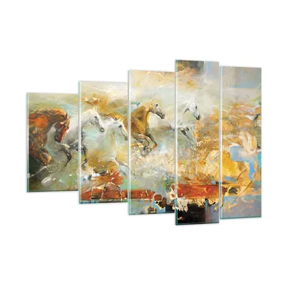 Produktbild von Bilder auf glas - 5 Teile - Pferde Galopp Modern - 150x100cm - Glasbilder - Wandbilder - Bilder - zum Aufhängen bereit - Wanddekoration aus Glas - Glas Bilder - Wandbild auf Glas - GEG150x100-4506