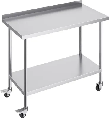 Obrázok produktu pre Pracovná doska z nehrdzavejúcej ocele - Prípravný stôl 610x1219mm - Mobilný a výškovo nastaviteľný - Kuchynské pracovisko pre gastronómiu