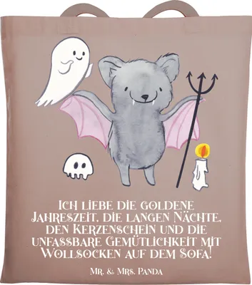 Produktbild von Mr. & Mrs. Panda Tote Bag Herbstgemütlichkeit Halloween - Braun Pastell - Geschenk, Beutel, einzigartige Designs, Shopping Tasche, Geschenke, Unitasche, Jutebeutel, Sofa