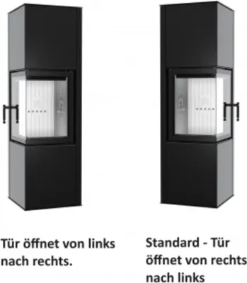 Produktbild von Kaminofen Hitze SIGA 6,5 kW – moderner Eckkaminofen mit A+ Effizienz, externe Luftzufuhr & große Sichtscheibe Türgriff Links
