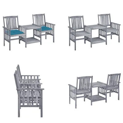 Immagine prodotto di vidaXL Sedie da giardino con tavolo da tè e cuscini in legno massiccio di acacia - Sedia da giardino con tavolo da tè - Sedie da giardino con tavoli da tè - Set da bistrot - Set da bistrot in legno