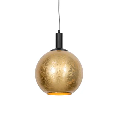 Zdjęcie produktu dla QAZQA – Design Lampa wisząca I Lampa wisząca I Lampa wisząca czarna ze złotem I Mosiężne szkło – Bert I Salon I Sypialnia – Okrągła – Pasuje do żarówek LED E27