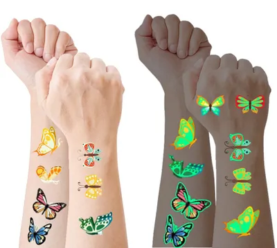 Produktbild von Leuchtende Temporäre Tattoos Schmetterling 15 Blatt, Fluoreszierend Nachtleuchtend, Für Kindergeburtstage Und Partydekoration