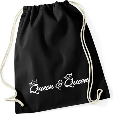 Produktbild von Huuraa Turnbeutel Queen & Queen Krone 12 Liter Black Baumwolle Rucksack Geschenkidee