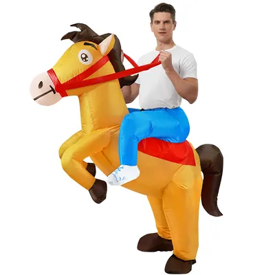 Zdjęcie produktu dla Kostium konia Juksun, rozmiar 150-190 cm, dla dorosłych, wykonany z poliestru, nadmuchiwany, z wbudowaną pompą, idealny na Halloween, karnawał lub imprezy