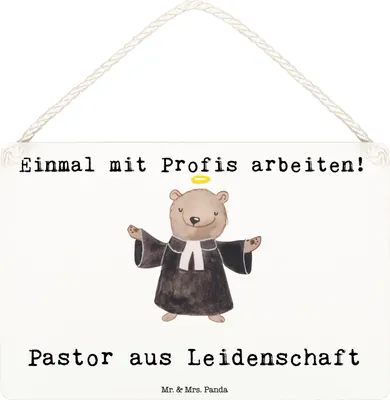 Produktbild von Mr. & Mrs. Panda Schild Pastor Leidenschaft DIN A6 - Weiß - Geschenk, wandhänger, Deko, Pfarrer, Spruch, wandtafel, Kirche, holzbild, Türschild