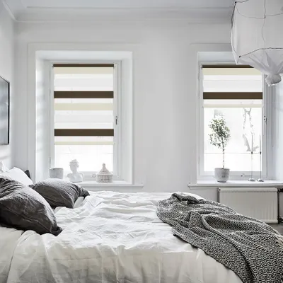 Produktbild von Allesin Doppelrollo Klemmfix ohne Bohren & mit Bohren Rollos für Fenster und Tür Weiß-beige-braun 95x150 cm Duo Rollo Klemmrollo Sichtschutz