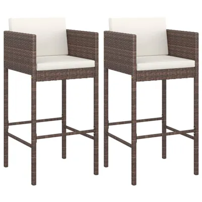 Produktbild von Barhocker 2 Stk. mit Kissen Braun Poly Rattan