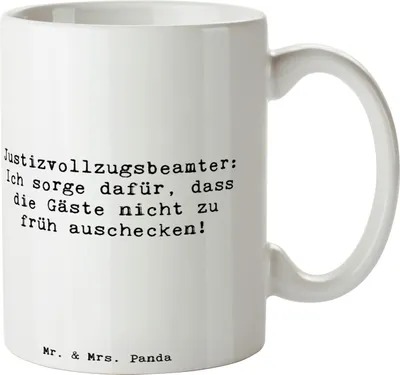 Produktbild von Mr. & Mrs. Panda Becher Spruch Justizvollzugsbeamter Spaß - Weiß - Geschenk, Gefängniswärter, Teetasse, Trinkbecher, Kaffeetasse, Henkelpott, Insassen, Pott, Tasse, Beruf