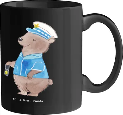 Produktbild von Mr. & Mrs. Panda Tasse Polizist Ruhestand - Schwarz - Geschenk, Anerkennung, Verantwortung, Berufsalltag, Beruf, Berufsliebe, Kaffeebecher, Pott, cappuccinotasse