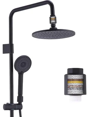 Image de Système de douche sans robinet, en acier inoxydable noir, avec douchette manuelle et 4 fonctions