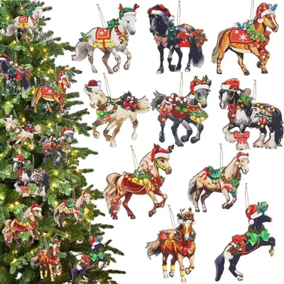 40er Set Weihnachtsbaumschmuck aus Holz, bunt, 10 Designs
