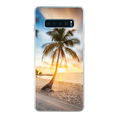 Produktbild von MuchoWow® Handyhülle Schutzhülle Hülle für Samsung Galaxy S10 Plus Sonnenuntergang - Strand - Palme Silikon Softcase Handy Hülle - Schutzhülle