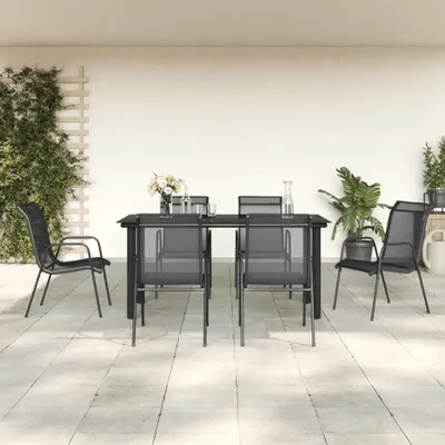 Zdjęcie produktu dla Maison Exclusive – 7-częściowy zestaw ogrodowy do jadalni, czarna stal i tekstilena