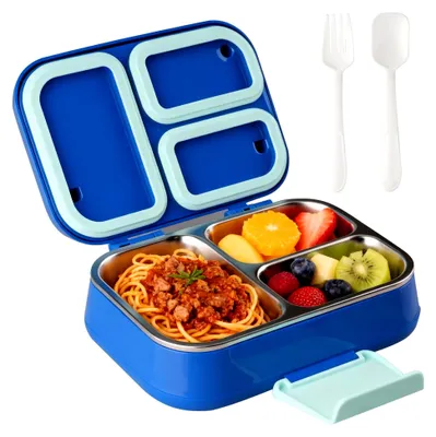 Produktbild von Edelstahl Brotdose, Lunchbox mit drei Fächern, Bento Box, ideal für Schule und Reisen