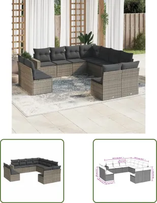 Produktbild von The Living Store 11-tlg. Garten-Sofagarnitur mit Kissen Grau Poly Rattan