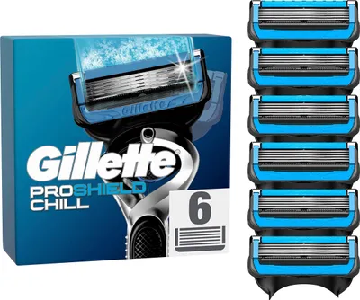 Produktbild von Gillette ProShield Chill Rasierklingen, 6 Original Ersatzklingen für Nassrasierer Herren mit 5-fach Klinge, Kühl-Technologie für angenehme Rasur