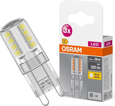 Zdjęcie produktu dla OSRAM 4058075450073 LED (monochrome) EEC E (A - G) G9 Bulb shape 2.6 W = 30 W Warm white (Ø x L) 14 mm x 43 mm 3 pc(s)
