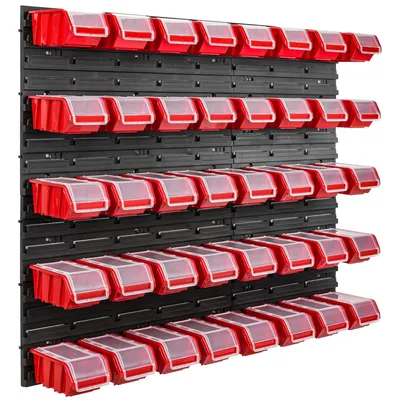 Image de 40 bacs gerbables étagère murale plastique couvercle 96,5 x 78 cm porte-outils atelier garage système de stockage bacs à bec verseur