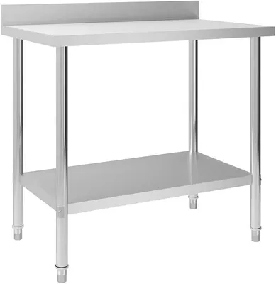 Imagen del producto de Mesa de trabajo de acero inoxidable para cocina, con borde elevado, de 100 x 60 x 93 cm, con capacidad de carga de 80 kg, con estante inferior y patas ajustables, ideal para restaurantes, bares, hoteles y establecimientos comerciales