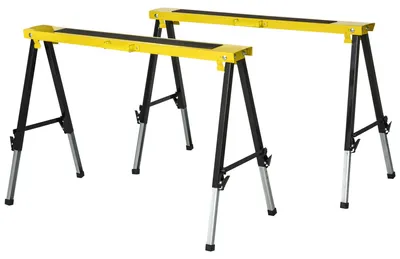 Produktbild von Sägepferd 2er-Set Arbeitsbock Klappbar Rutschfest Stahl Gelb 100x49x62-90 cm