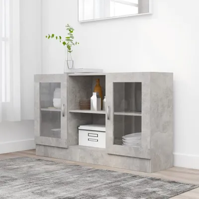 Productafbeelding van Vitrinekast, model Kabinett, betonkleur, afmetingen 119,8 cm x 30,5 cm x 70,1 cm, materiaal: spaanplaat